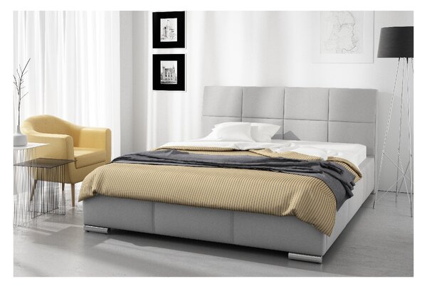 Designová postel Prato s vysokým čelem a úložným prostorem šedá eko kůže 160 x 200