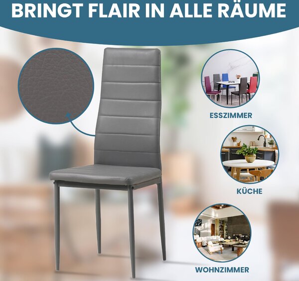 Jídelní židle Albatros MILANO sada 4 ks, šedá - Čalouněná židle s potahem z Imitace kůže, moderní stylový design k jídelnímu stolu - Kuchyňská židle nebo židle do jídelny s vysokou nosností až 110 kg