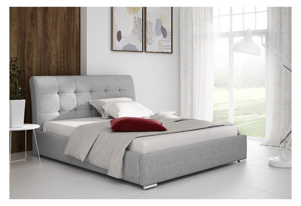 Moderní čalouněná postel Evelyn s úložným prostorem světle šedá 180 x 200