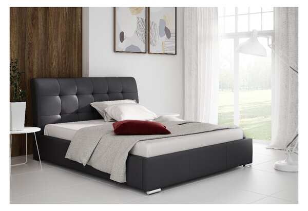 Moderní manželská postel Evelyn s úložným prostorem černá eko kůže 180 x 200