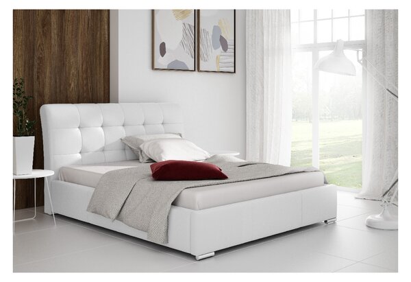 Moderní manželská postel Evelyn s úložným prostorem bílá eko kůže 200 x 200