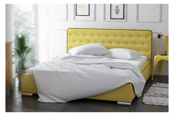 Moderní čalouněná postel Bergen s úložným prostorem žlutá 180 x 200