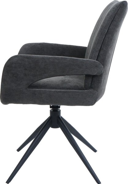 Sada 6 jídelních židlí HWC-O78, kuchyňská židle, otočná s automatickým návratem, potah: textilní materiál chenille (310 g/m²), tmavě šedá barva
