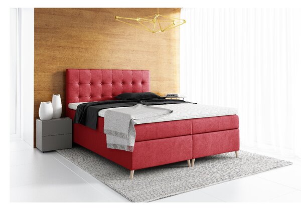 Elegantní čalouněná postel Komala s úložným prostorem červená 160 x 200 + topper zdarma