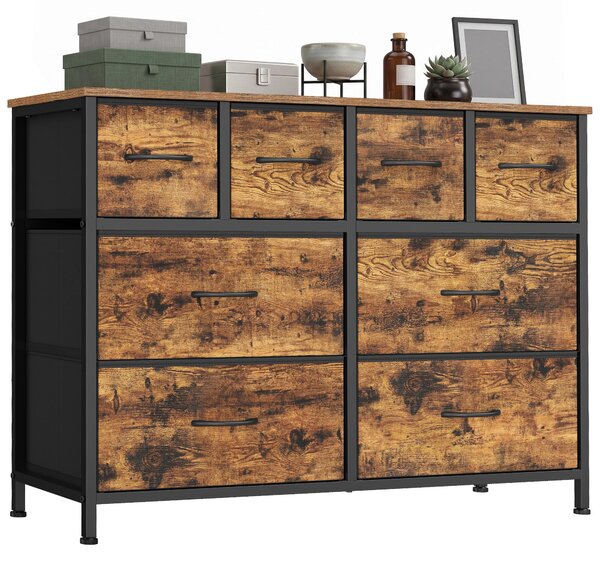 SONGMICS Komoda s 8 zásuvkami z látky, úložná skříň s kovovou konstrukcí, rozměry 98,7 x 30 x 74,7 cm, barva: béžová