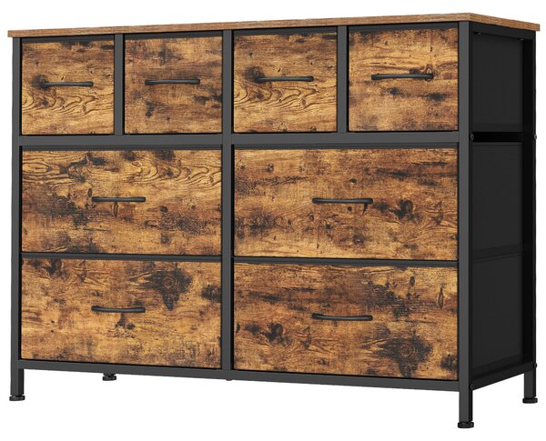 SONGMICS Komoda s 8 zásuvkami z látky, úložná skříň s kovovou konstrukcí, rozměry 98,7 x 30 x 74,7 cm, barva: béžová
