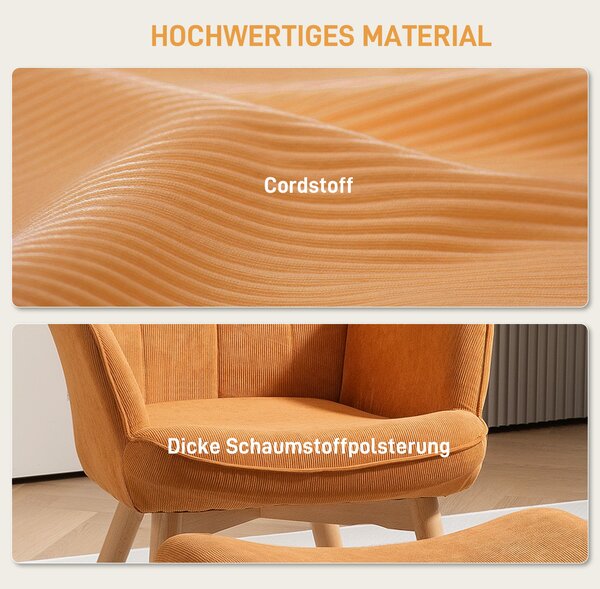 HOMCOM Křeslo s podnožkou, Vysoké křeslo s opěrkami, Dřevěné nohy, Lounge křeslo s prošívaným designem, Vzhled sametu, do obývacího pokoje, Hnědé | Ao