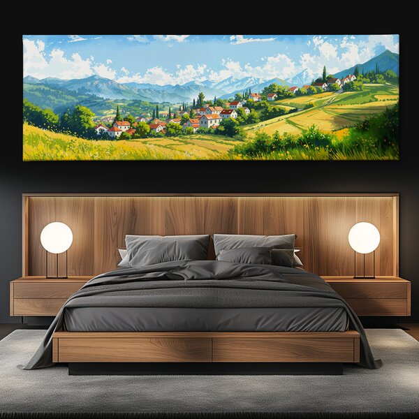 Obraz na plátně - Malebná vesnička Obersdorf FeelHappy.cz Velikost obrazu (šířka x výška): 120 x 40 cm