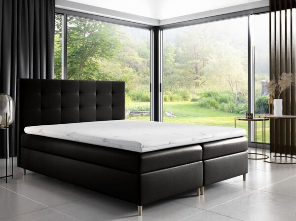 Čalouněná postel Alexa s úložným prostorem černá eko kůže 160 x 200 + topper zdarma
