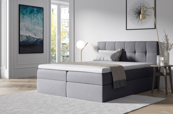 Stylová manželská postel s úložným prostorem RECIVIO světle šedá 160 x 200