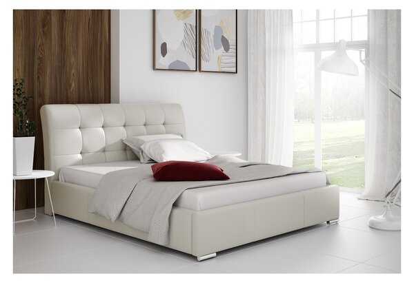 Moderní čalouněná postel Evelyn s úložným prostorem béžová eko kůže 200 x 200