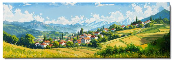 Obraz na plátně - Malebná vesnička Obersdorf FeelHappy.cz Velikost obrazu (šířka x výška): 120 x 40 cm