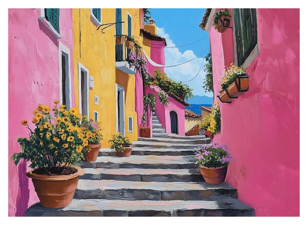 Skleněný obraz - Růžová ulička (70x50 cm)