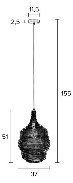 Černé závěsné svítidlo White Label Lena, ø 37 cm