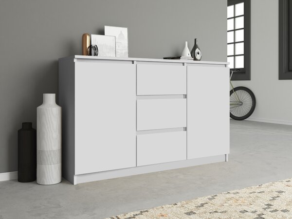 Topeshop 2D3S BIEL, Bílá, 3 zásuvka/zásuvek, Dřevotřískové desky, Jednobarevný, Moderní, Dřevotřískové desky