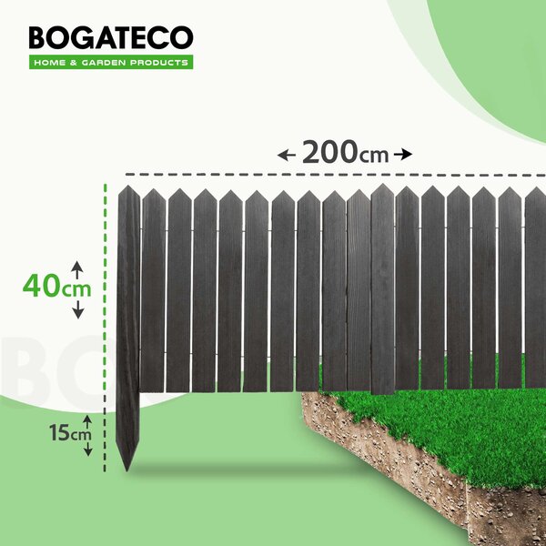 BOGATECO Rollborder dřevěné latě | 40 cm vysoké a 200 cm dlouhé | dřevěný plot | plot z latí ideální jako lemování záhonů | antracitová barva