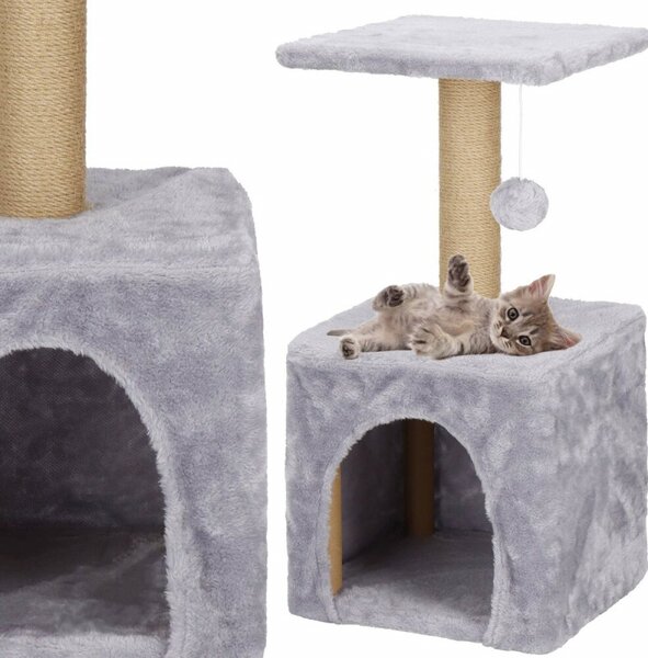 Škrabadlo pro kočky - Domeček s míčkem 2 patra 75 cm SPRINGOS PA1032