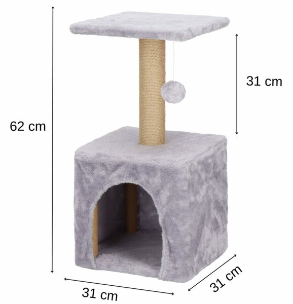 Škrabadlo pro kočky - Domeček s míčkem 2 patra 75 cm SPRINGOS PA1032