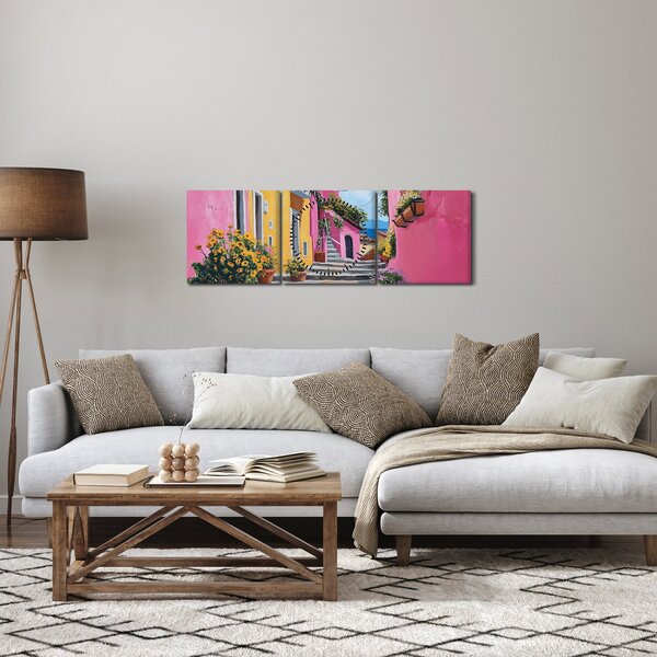 Obraz - Růžová ulička (s hodinami) (90x30 cm)