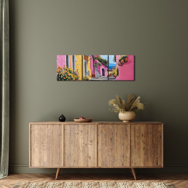Obraz - Růžová ulička (s hodinami) (90x30 cm)