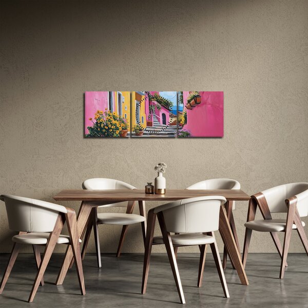 Obraz - Růžová ulička (s hodinami) (90x30 cm)