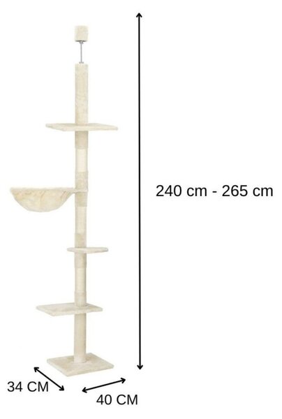 Škrabadlo pro kočky - Věž s odpočívadly 4 patra 240-265 cm SPRINGOS PA1052