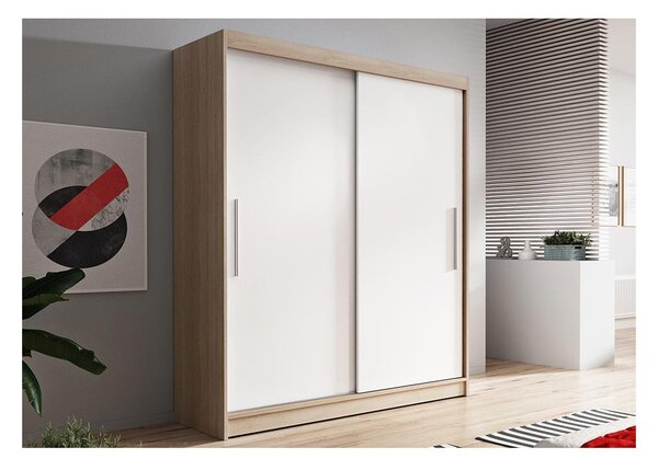 Šatní skříň Vala 150 cm, dub sonoma korpus, bílé dveře