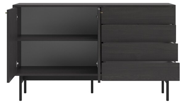 Selsey Olar II – Komoda, 2 dvířka, ořech Portland, černá barva, 154 cm