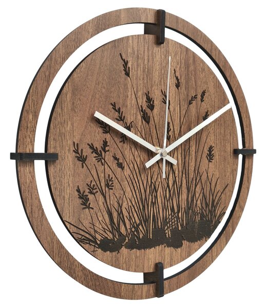 Dřevěné hodiny s květinovým motivem | MARIN: HDF - Javor 30 cm 4805-115451 HDF0703-ruky-silver