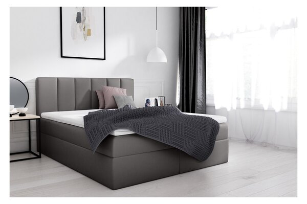 Extravagantní čalouněná postel Sven s úložným prostorem šedá eko kůže 140 x 200