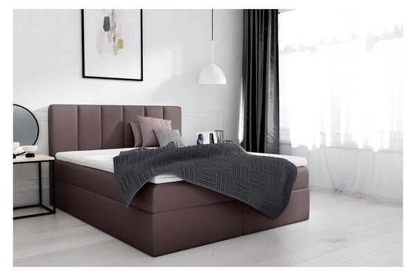 Extravagantní čalouněná postel Sven s úložným prostorem tmavě hnědá eko kůže 140 x 200