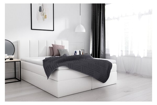 Stylová manželská postel Sven s úložným prostorem bílá eko kůže 160 x 200