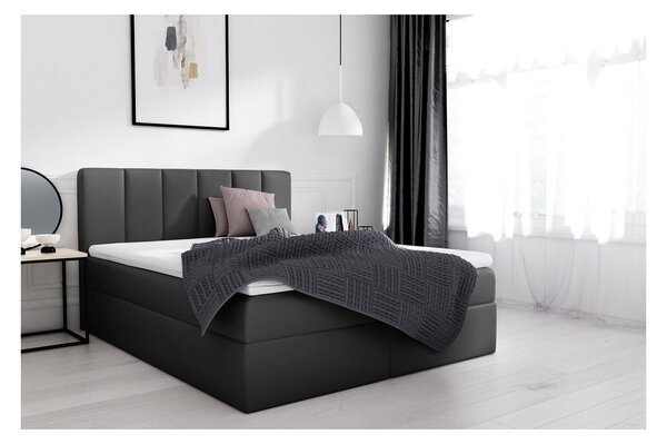 Extravagantní čalouněná postel Sven s úložným prostorem černá eko kůže 140 x 200