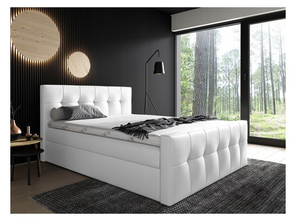 Čalouněná postel Maxim 140x200, bílá eko kůže + TOPPER