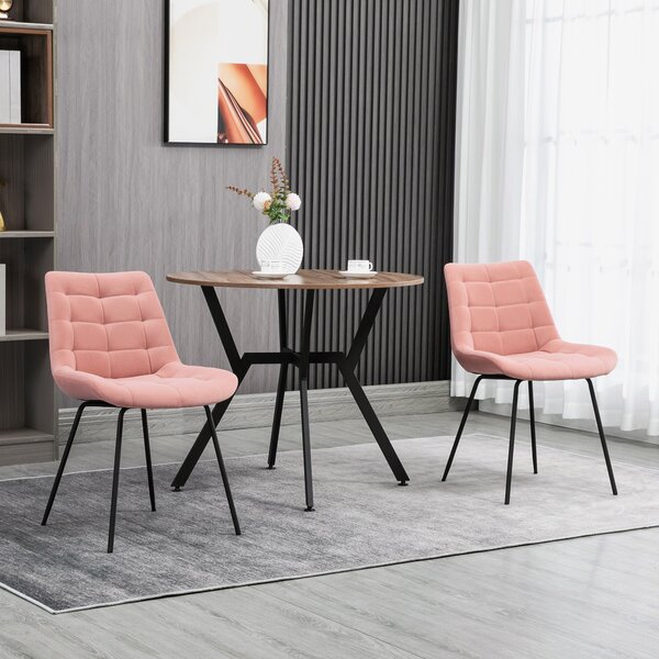 HOMCOM Sada 2 Jídelních Židlí - Čalouněné Růžové Židle s Opěrkou, Sametový Potah, Retro Design, Ocelové Nohy, 50 x 61 x 79 cm | Aosom