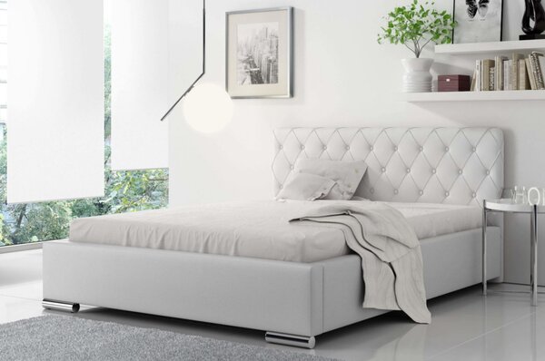 Čalouněná manželská postel Piero 140x200, bílá eko kůže