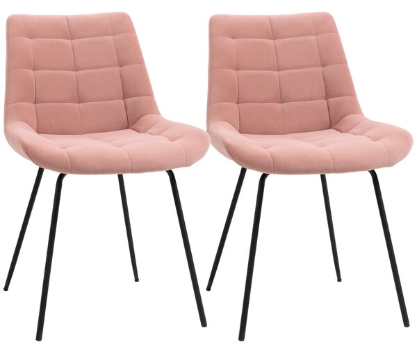 HOMCOM Sada 2 Jídelních Židlí - Čalouněné Růžové Židle s Opěrkou, Sametový Potah, Retro Design, Ocelové Nohy, 50 x 61 x 79 cm | Aosom