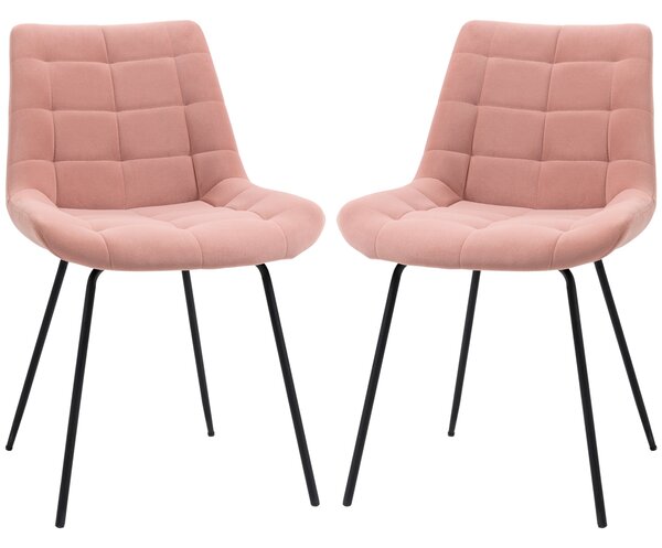 HOMCOM Sada 2 Jídelních Židlí - Čalouněné Růžové Židle s Opěrkou, Sametový Potah, Retro Design, Ocelové Nohy, 50 x 61 x 79 cm | Aosom