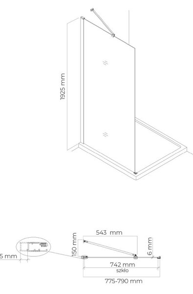 Oltens Hallan sprchová zástěna 80 cm černá matný/průhledné sklo 22100300