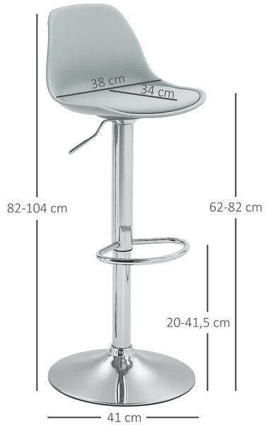 HOMCOM Sada Barových Stolů 2-Kusová, Čalouněný Barový Stolek se Ocelovým Rámem, Opěrkou Zad, Výškově Nastavitelné Kuchyňské Židle s Podlážkou, 360° Ot