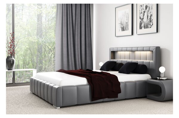 Manželská postel Fekri 160x200, šedá eko kůže
