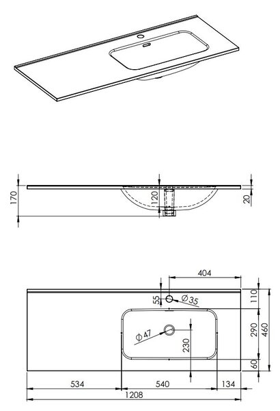 Elita Skappa umyvadlo 120.8x46 cm obdélníkový nábytkový-s pultem bílá lesk RE041205168060