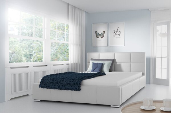 Jednoduchá postel Marion 140x200, bílá eko kůže