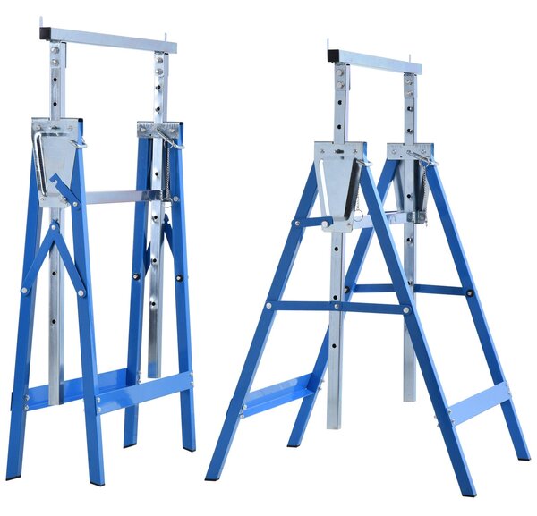 HOMCOM 2 x Stojanové Lavice Skládací Pracovní Stůl Nastavitelná Výška do 200kg Ocelová Modrá 68 x 58 x 80-130 cm | Aosom