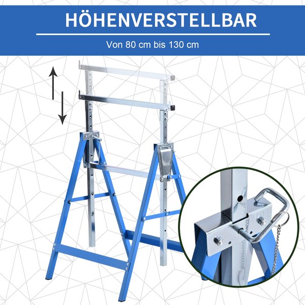 HOMCOM 2 x Stojanové Lavice Skládací Pracovní Stůl Nastavitelná Výška do 200kg Ocelová Modrá 68 x 58 x 80-130 cm | Aosom