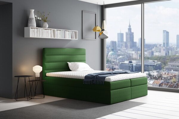 Manželská čalouněná postel Sergej 180x200, zelená + TOPPER