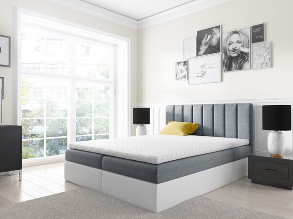 Dvoubarevná manželská postel Azur 120x200, šedomodrá + bílá eko kůže + TOPPER