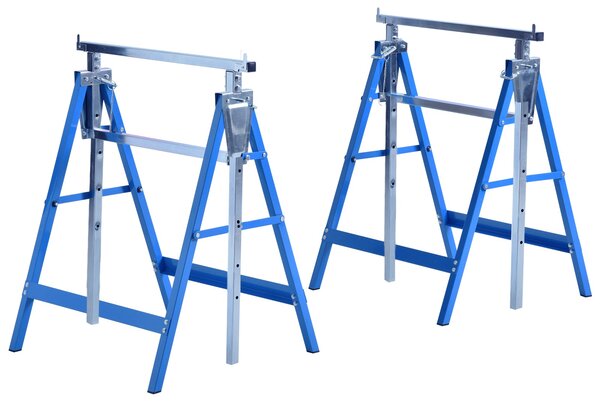 HOMCOM 2 x Stojanové Lavice Skládací Pracovní Stůl Nastavitelná Výška do 200kg Ocelová Modrá 68 x 58 x 80-130 cm | Aosom