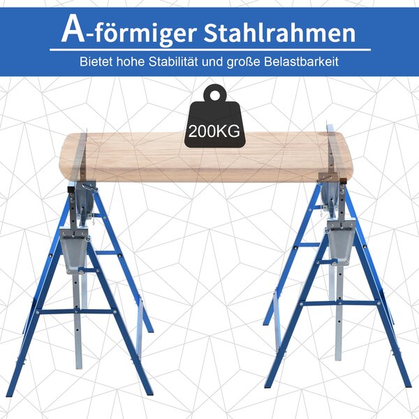 HOMCOM 2 x Stojanové Lavice Skládací Pracovní Stůl Nastavitelná Výška do 200kg Ocelová Modrá 68 x 58 x 80-130 cm | Aosom