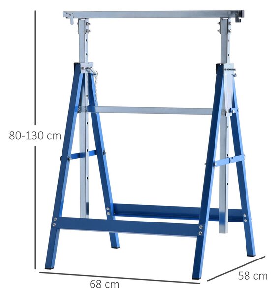 HOMCOM 2 x Stojanové Lavice Skládací Pracovní Stůl Nastavitelná Výška do 200kg Ocelová Modrá 68 x 58 x 80-130 cm | Aosom